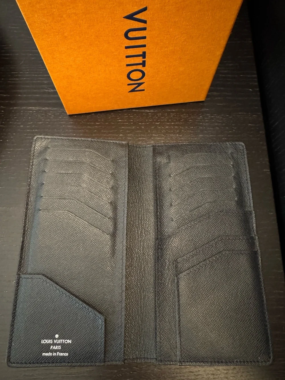 Louis Vuitton - Taïga Black Leather Long Bifold Wallet - 12 Card - Like New